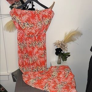 Orange Floral Strapless Maxi Dress